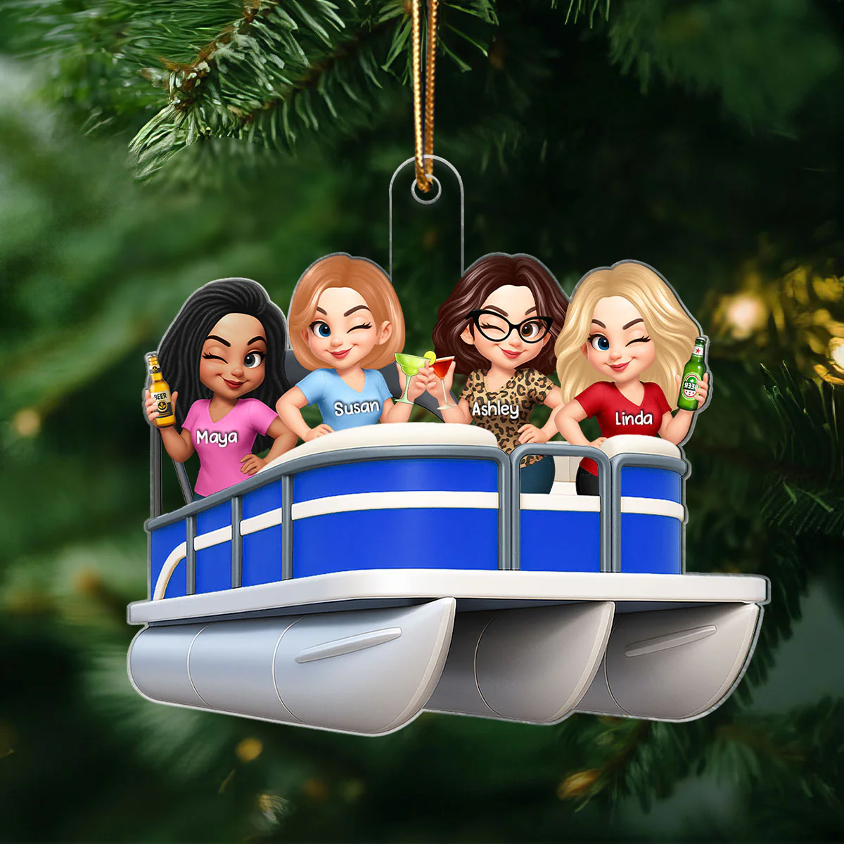 Besties On Pontoon Boat 3D Effect Personalized Acrylic Ornament Keepsake - Image 5