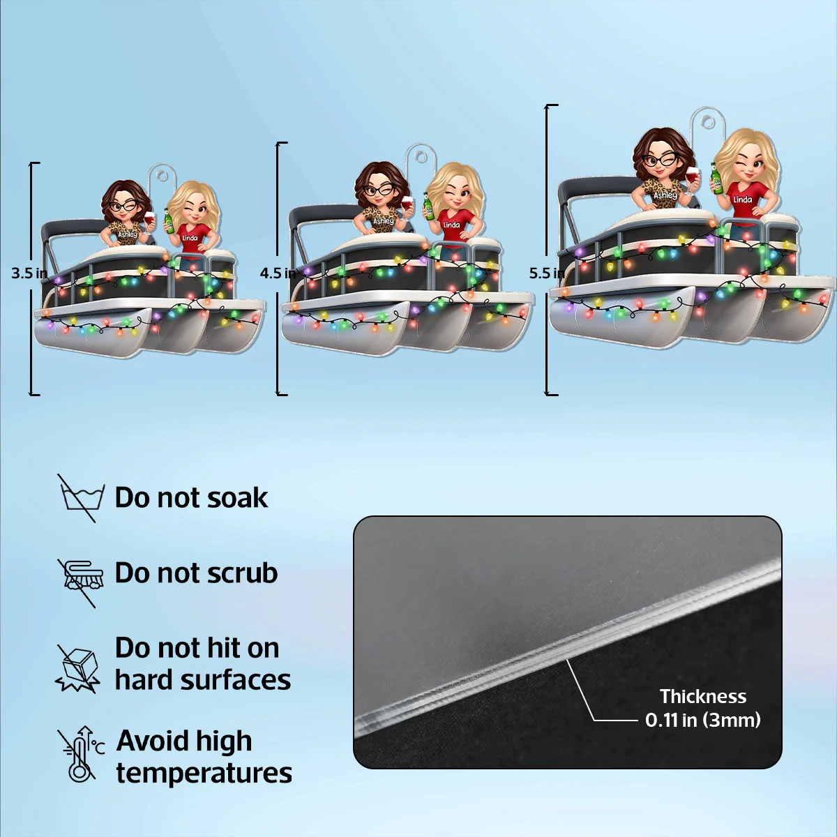 Besties On Pontoon Boat 3D Effect Personalized Acrylic Ornament Keepsake - Image 8