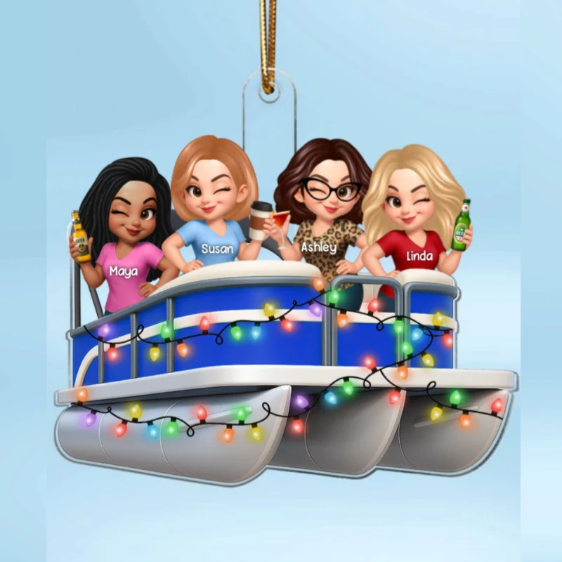 Besties On Pontoon Boat 3D Effect Personalized Acrylic Ornament Keepsake - Image 9