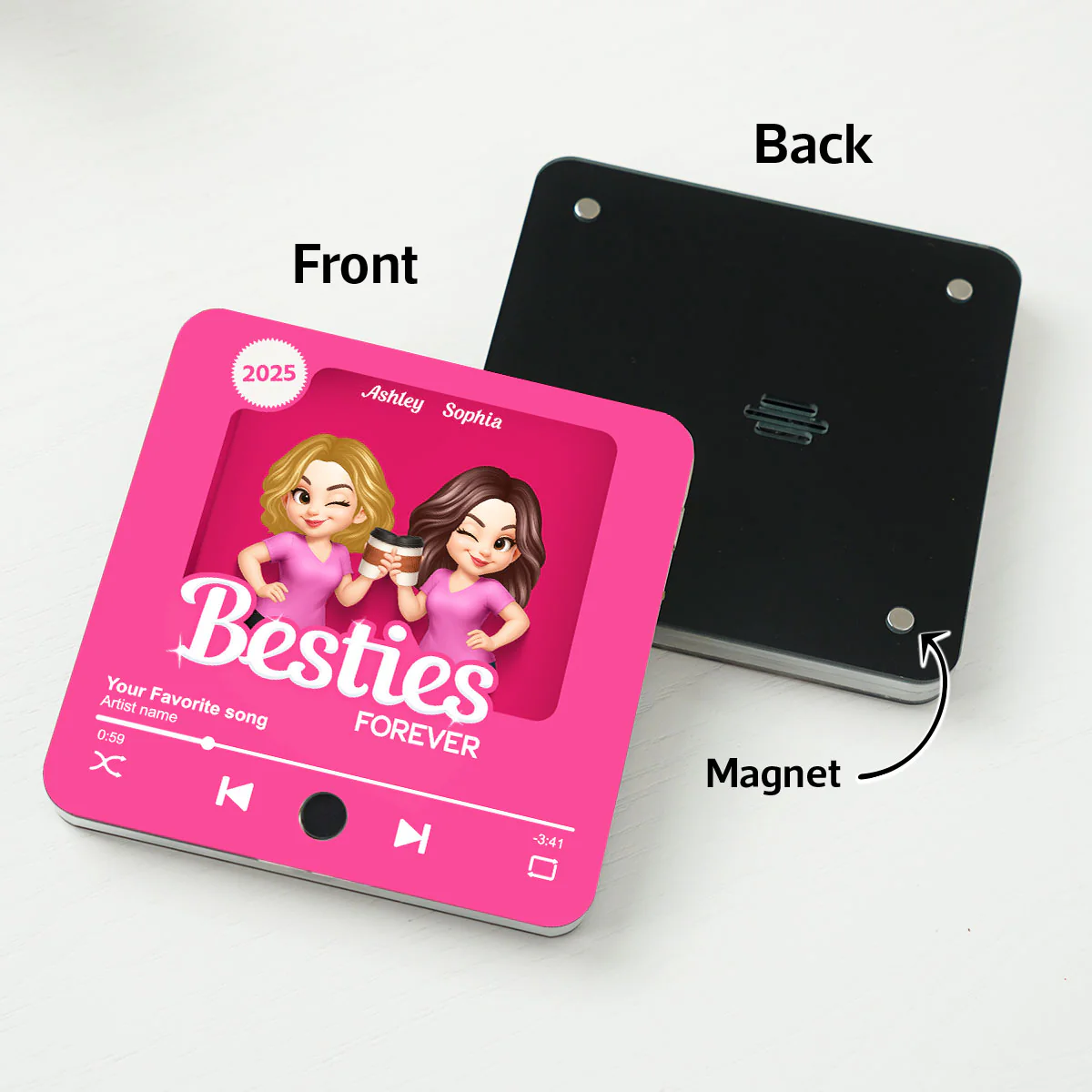 Besties Partner In Crime Pink 3D Effect Action Figure - Personalized Music Fridge Magnet - Image 7