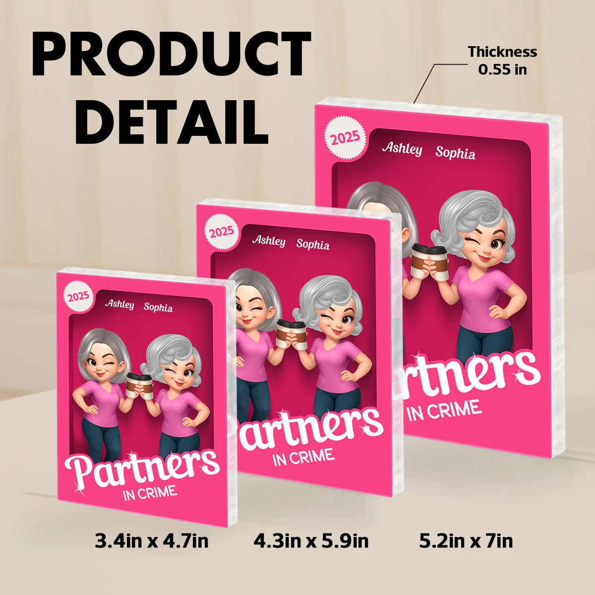 Besties Forever Pink Action Figure 3D Effect Personalized Acrylic Block, Meaningful Gift For Best Friend - Image 6