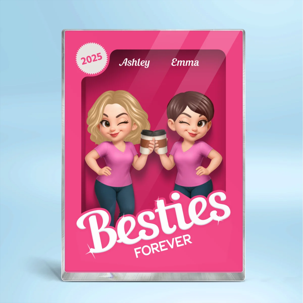 Besties Forever Pink Action Figure 3D Effect - Personalized Acrylic Block Plaque - Gift for Besties, Best Friends - Image 8