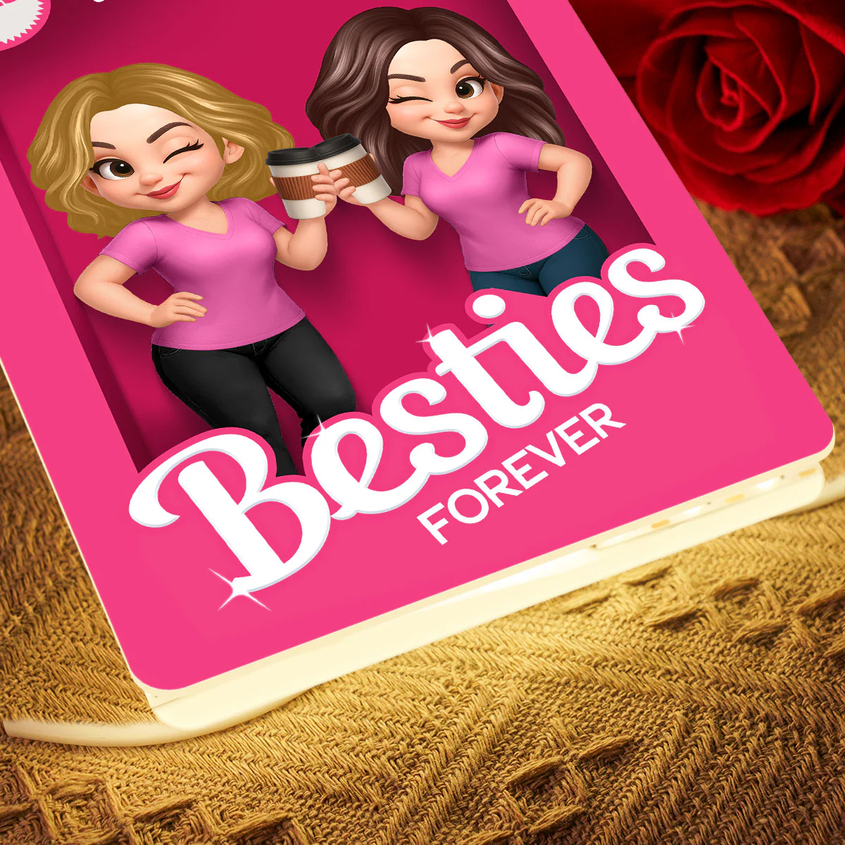 Besties Partners In Crime Pink Action Figure 3D Effect Personalized Light Box - Image 6