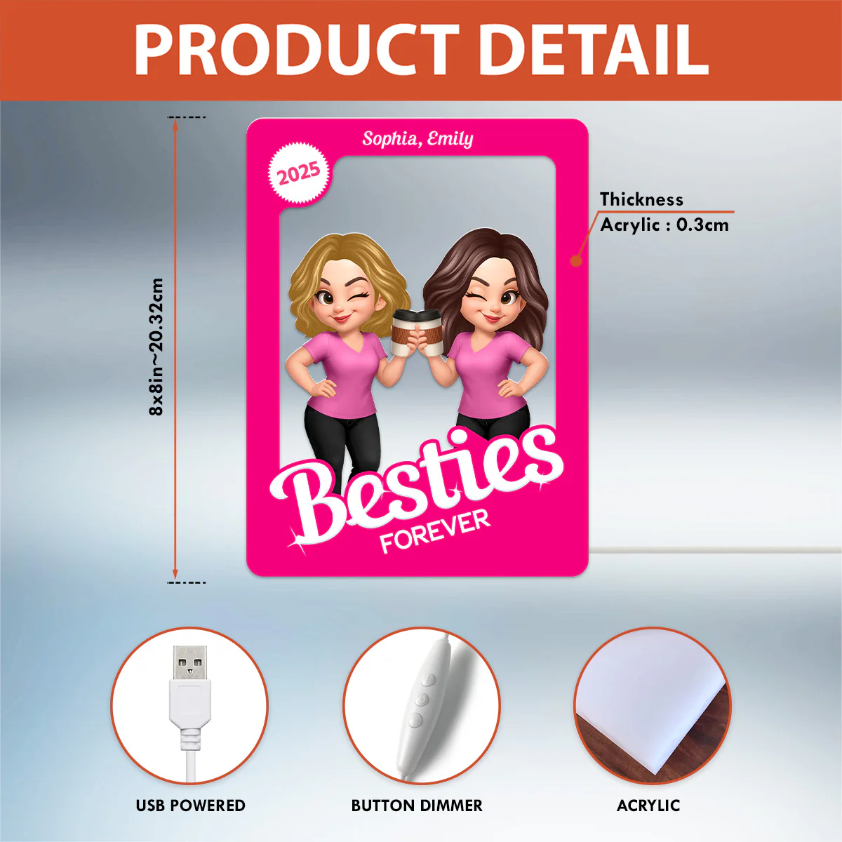 Besties Partners In Crime Pink Toy Box Style - Personalized Light Box - Gift For Best Friends - Image 6
