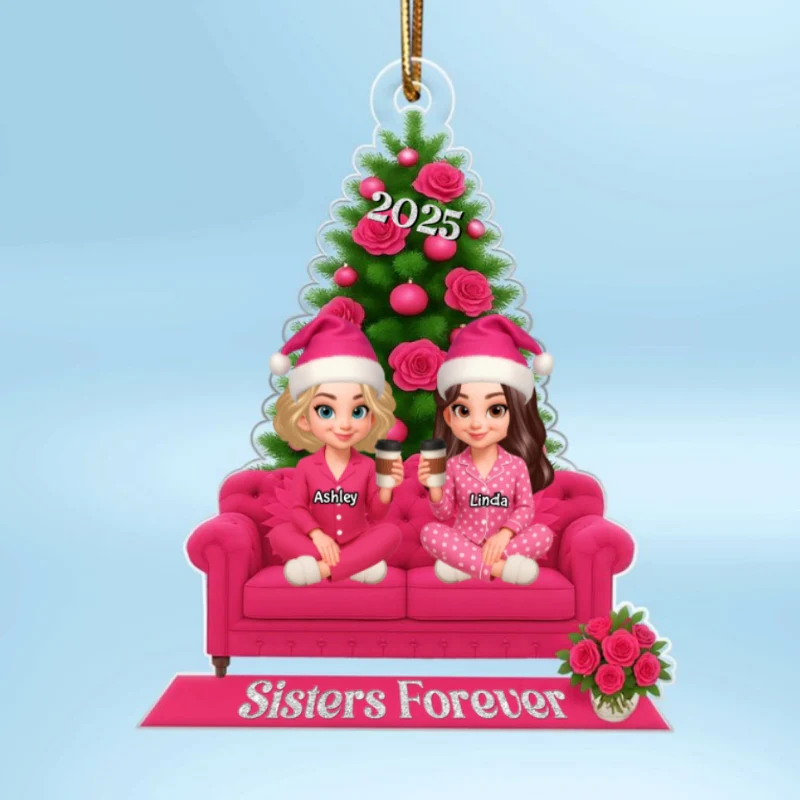 Besties Pink Christmas Tree Decor Personalized Acrylic Ornament, Gift for Best Friends, Sisters - Image 9