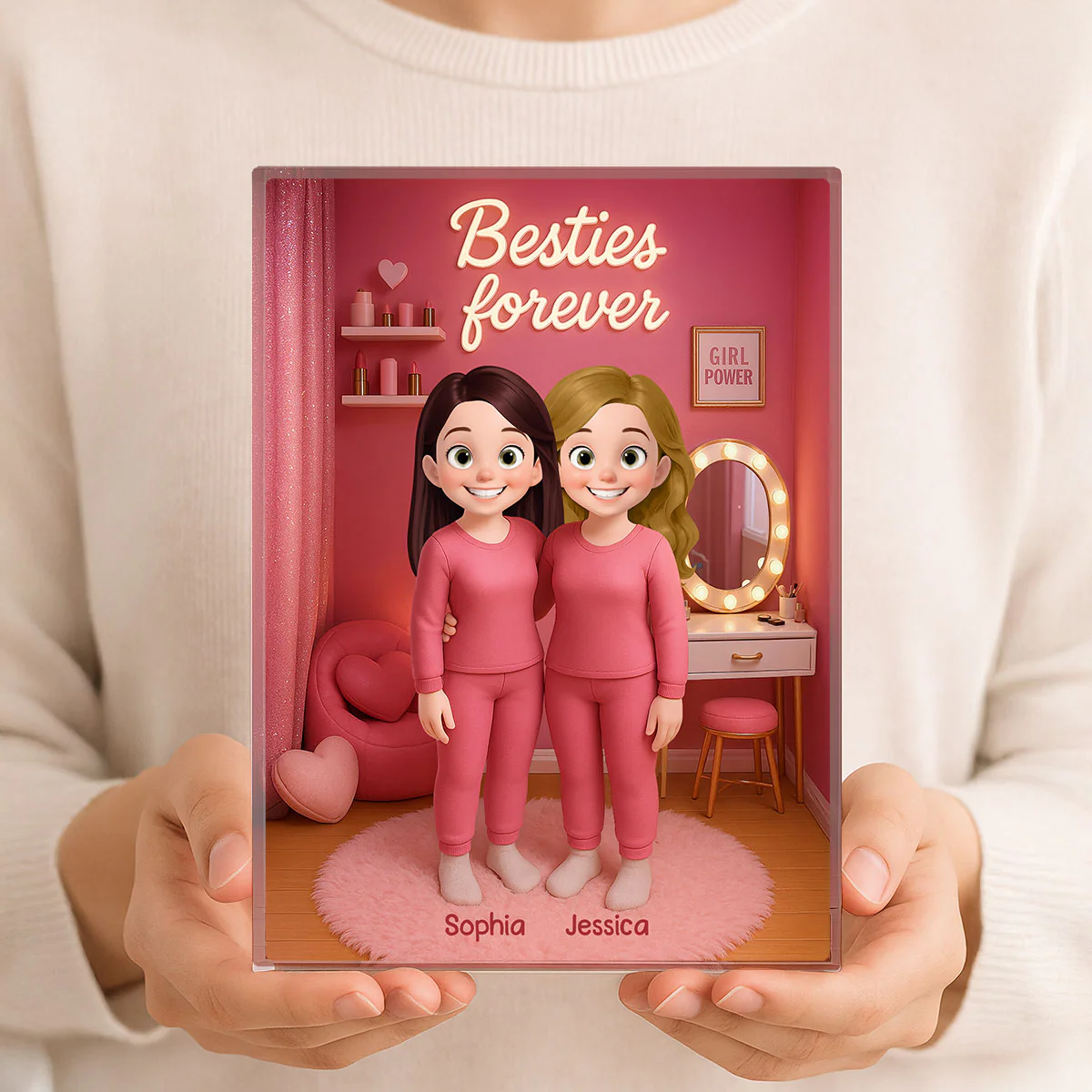 3D Effect Besties Pink Tone Dream Dollhouse Personalized Flat Rectangle Acrylic Block Plaque - Image 8