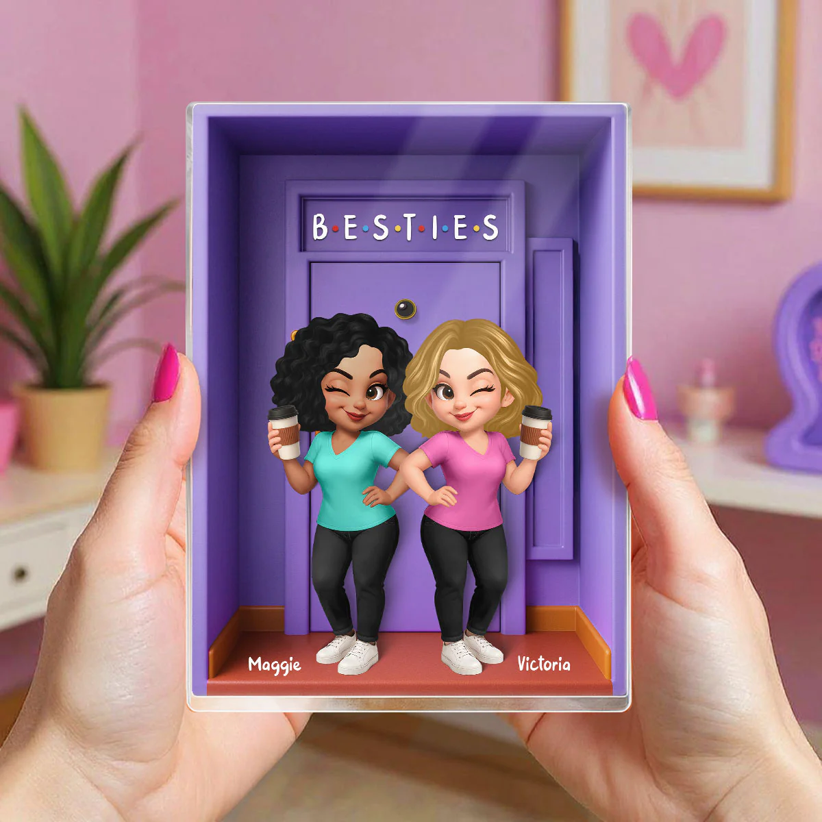 Besties Purple Door Entryway 3D Effect Personalized Acrylic Block, Gift for Best Friends, Besties, Sisters - Image 5