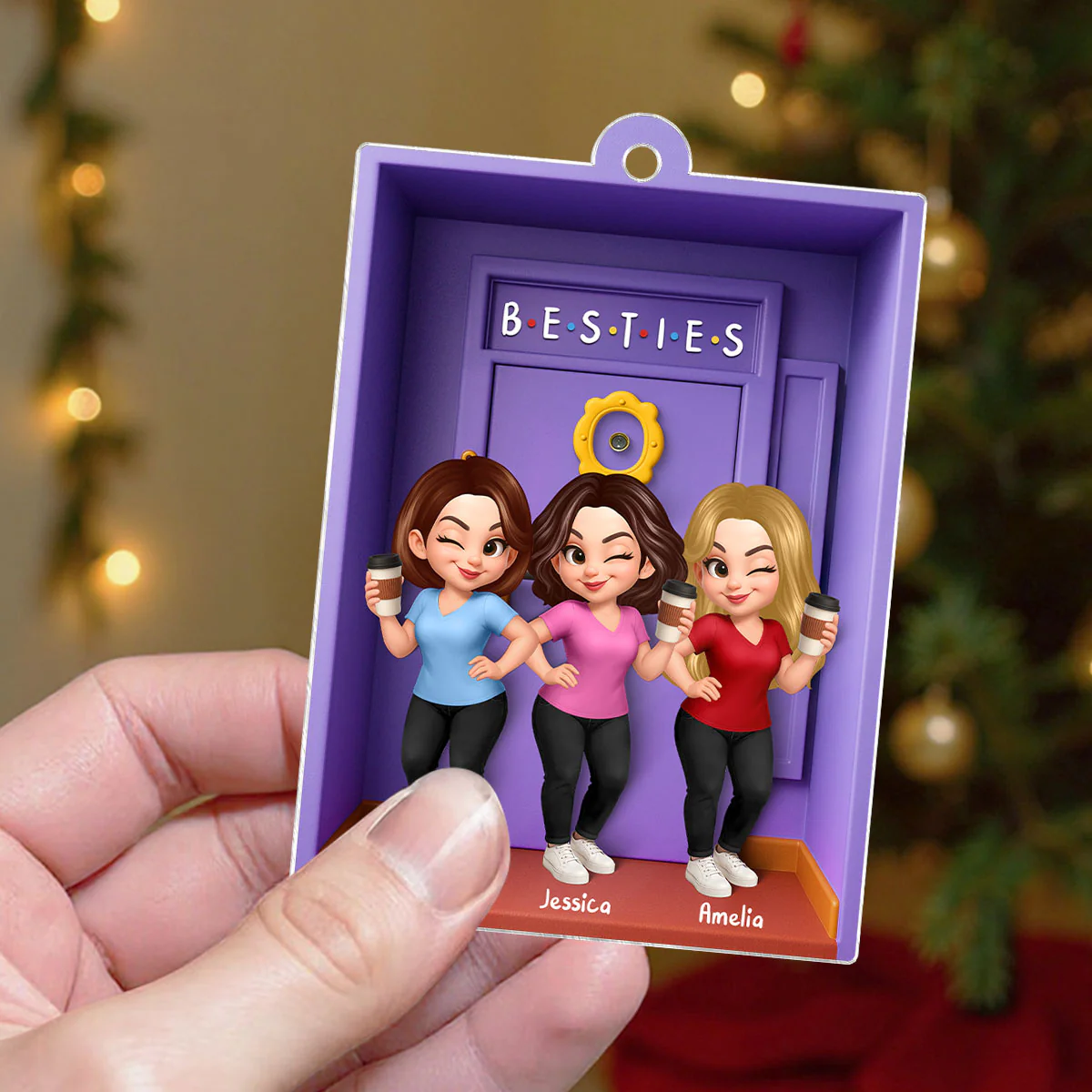Besties Purple Door Entryway 3D Effect Personalized Acrylic Ornament, Gift for Best Friends, Besties, Sisters - Image 9