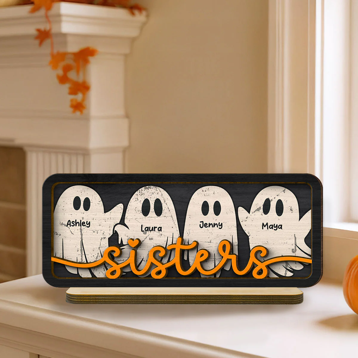 Besties Sister Best Friends Boo Crew Personalized 2-Layer Wooden Plaque, Halloween Gift - Image 2