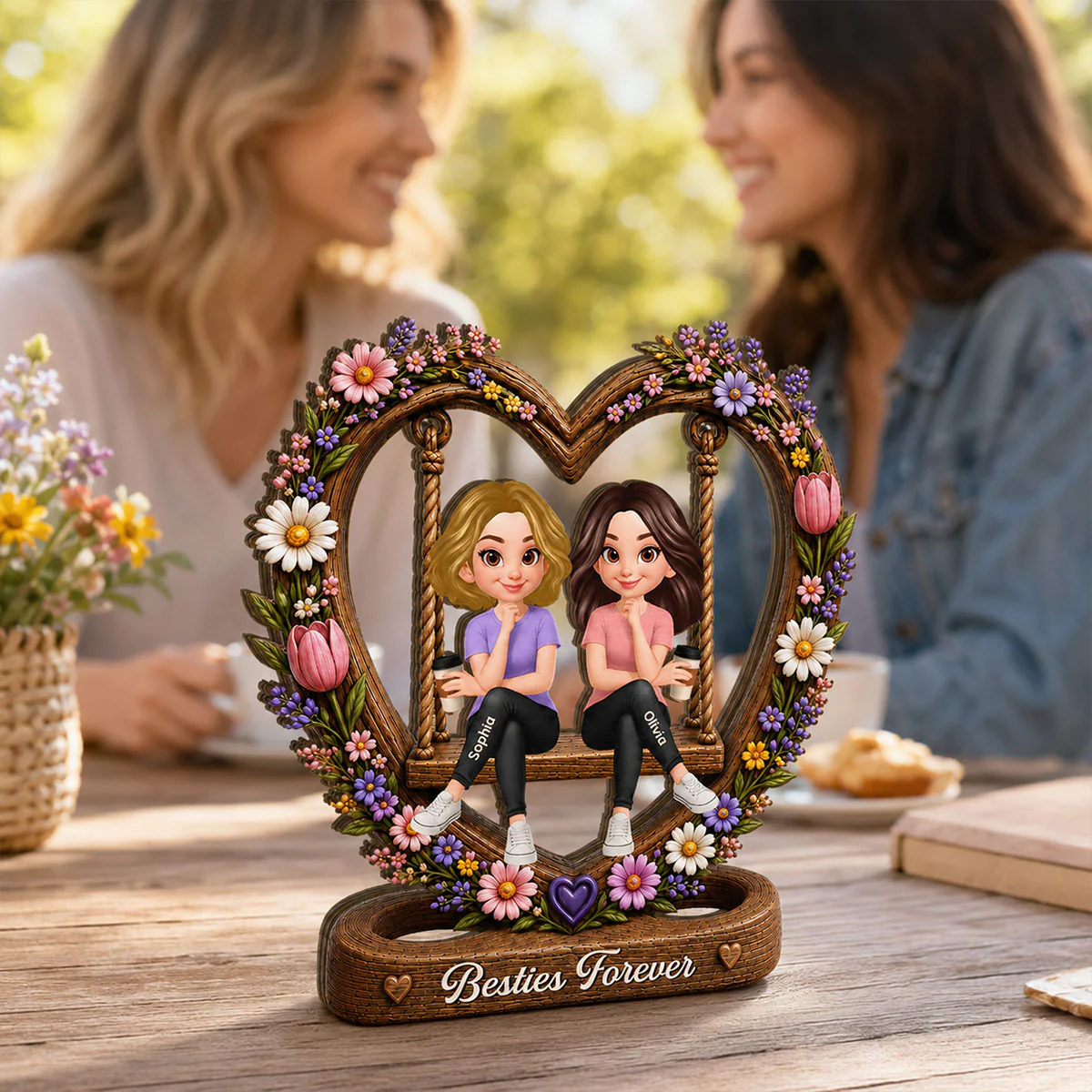 Besties Sister Floral Swing 2D Flat - Personalized Wooden Plaque - Image 3