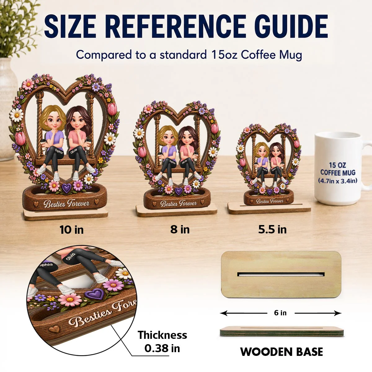 Besties Sister Floral Swing 2D Flat - Personalized Wooden Plaque - Image 4