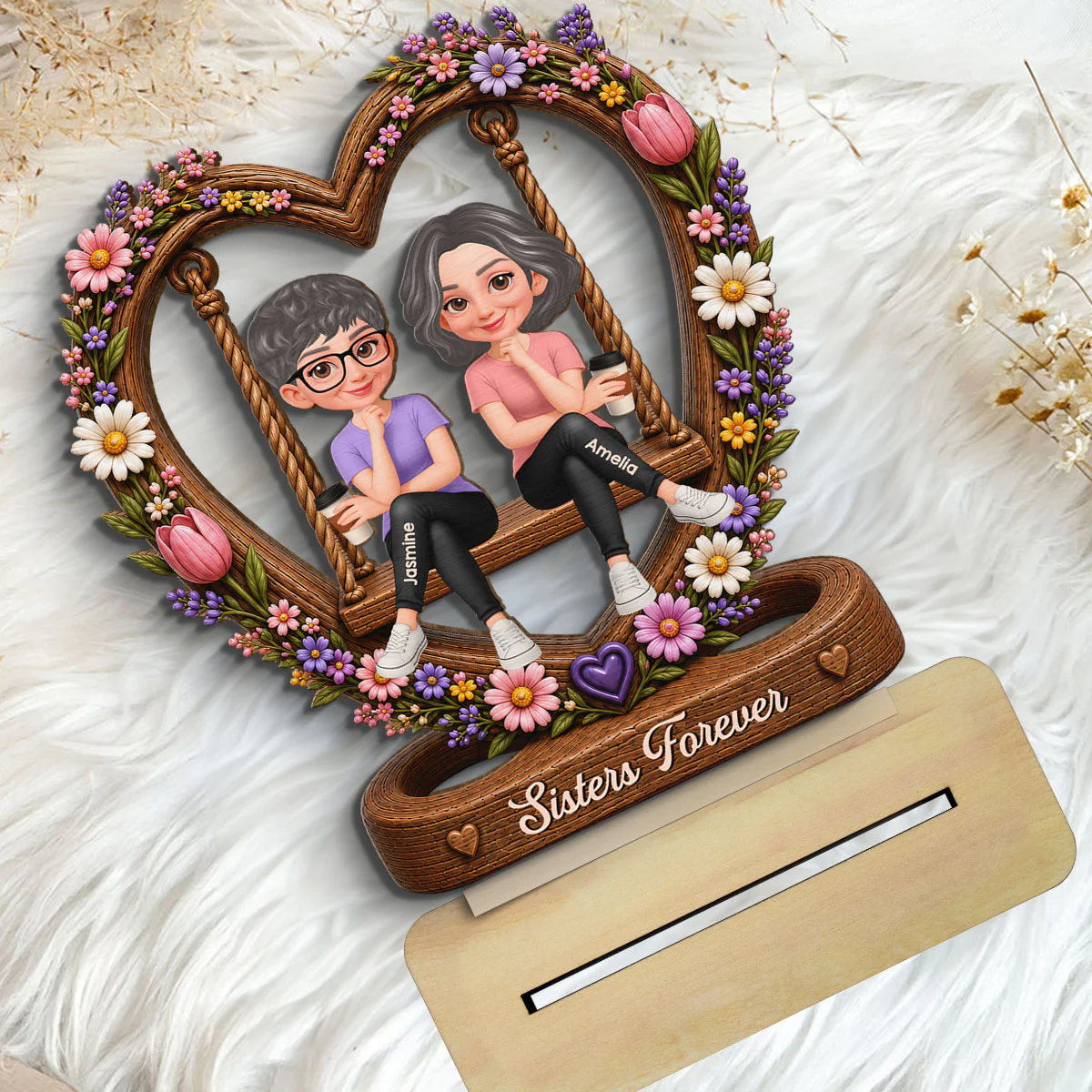 Besties Sister Floral Swing 2D Flat - Personalized Wooden Plaque - Image 5