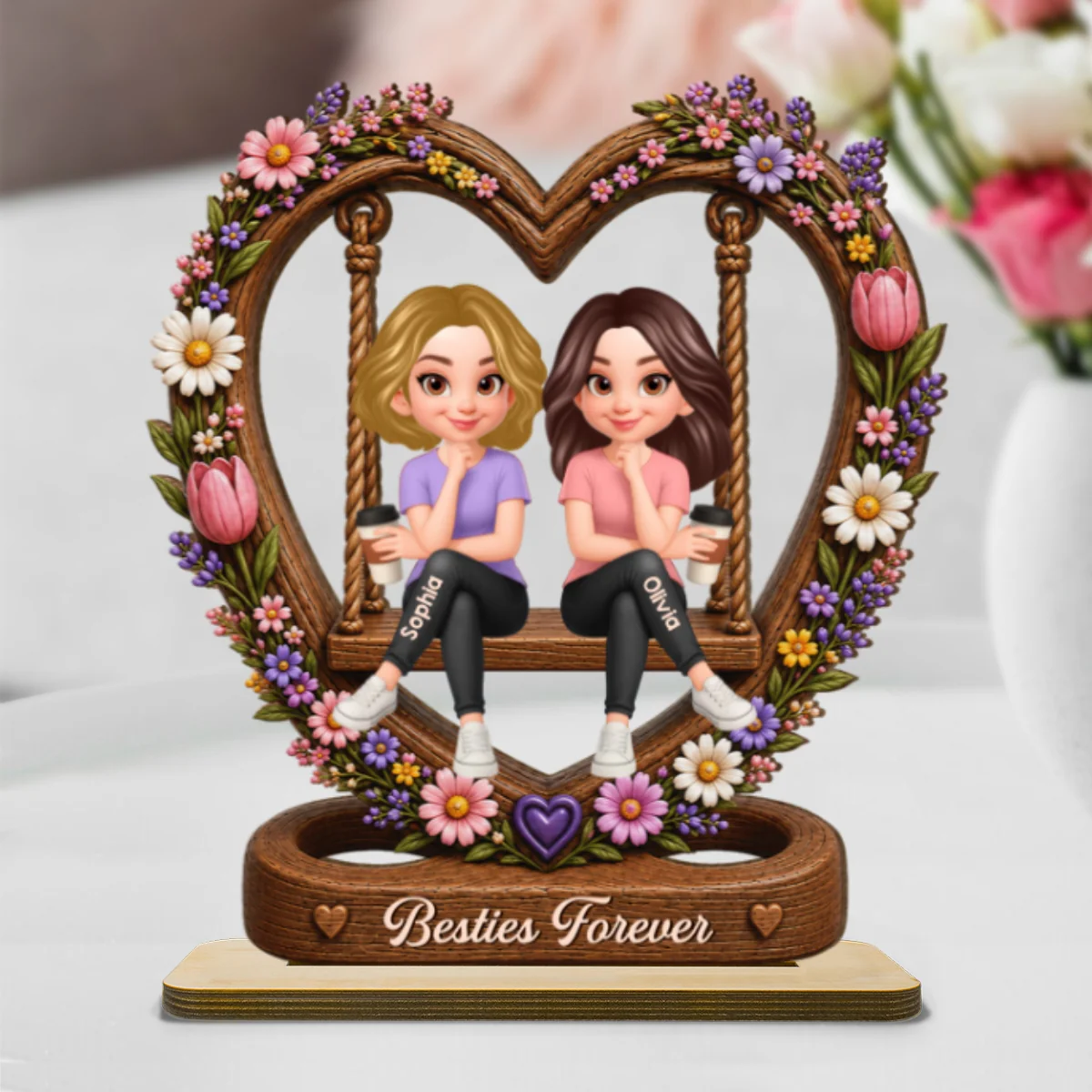 Besties Sister Floral Swing 2D Flat - Personalized Wooden Plaque - Image 7