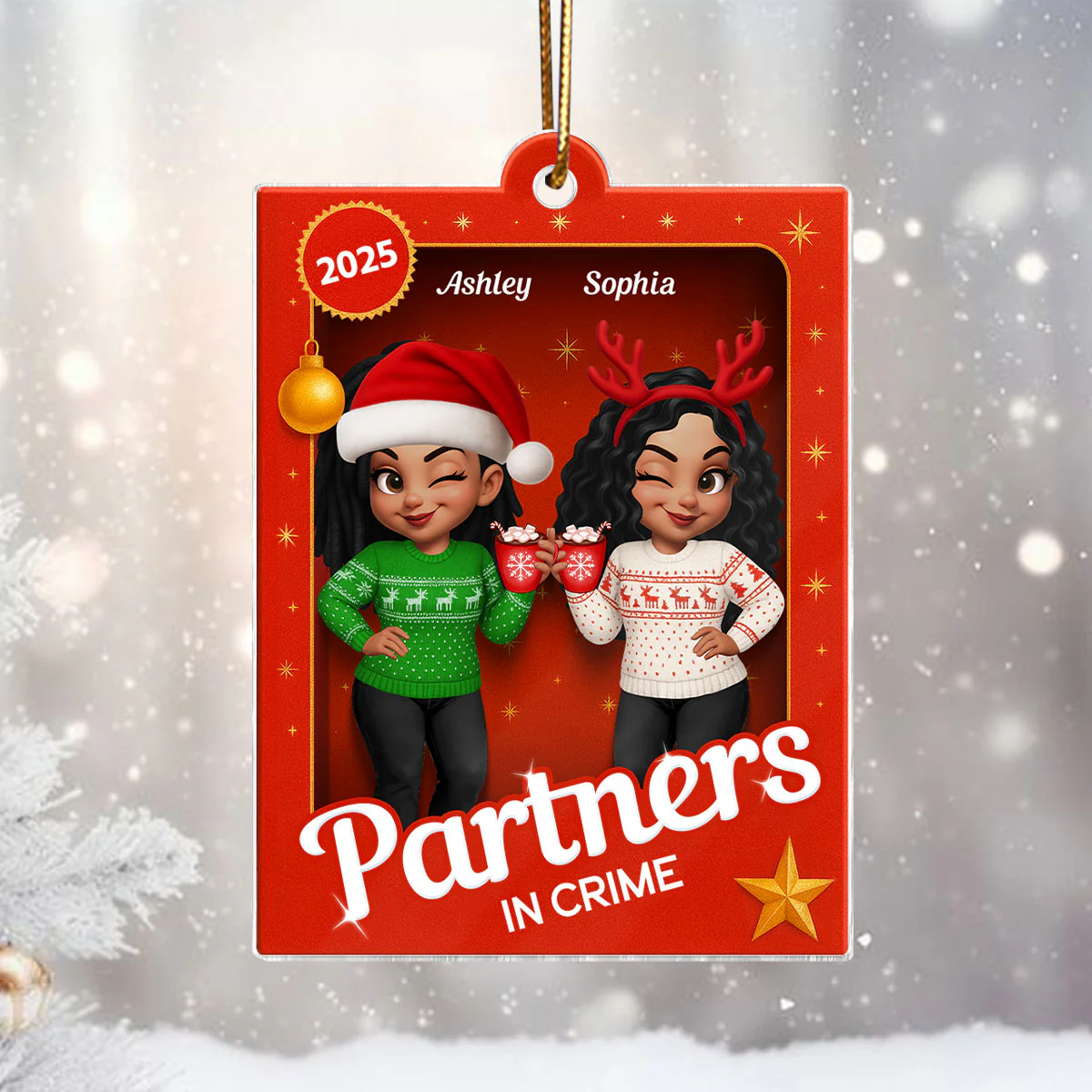Besties Sisters 3D Effect Holiday Toy Box Personalized Acrylic Ornament, Christmas Gift for Besties, Best Friends - Image 4