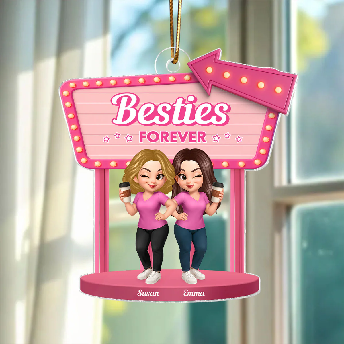 Besties Sisters 3D Effect Pink Sign Personalized Acrylic Ornament - Image 5