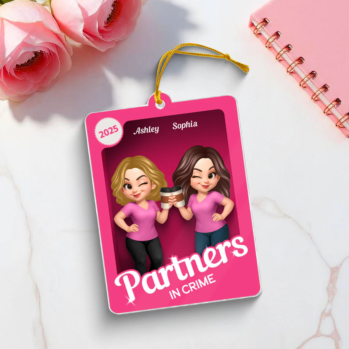 Besties Sisters 3D Effect Pink Toy Box Personalized Acrylic Ornament, Gift for Besties, Best Friends - Image 3
