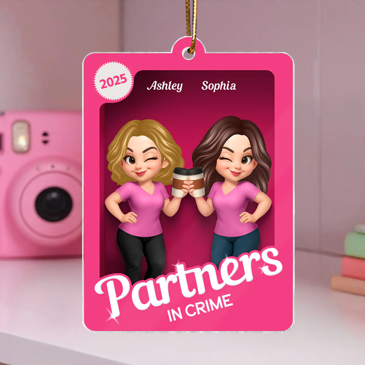 Besties Sisters 3D Effect Pink Toy Box Personalized Acrylic Ornament, Gift for Besties, Best Friends - Image 5