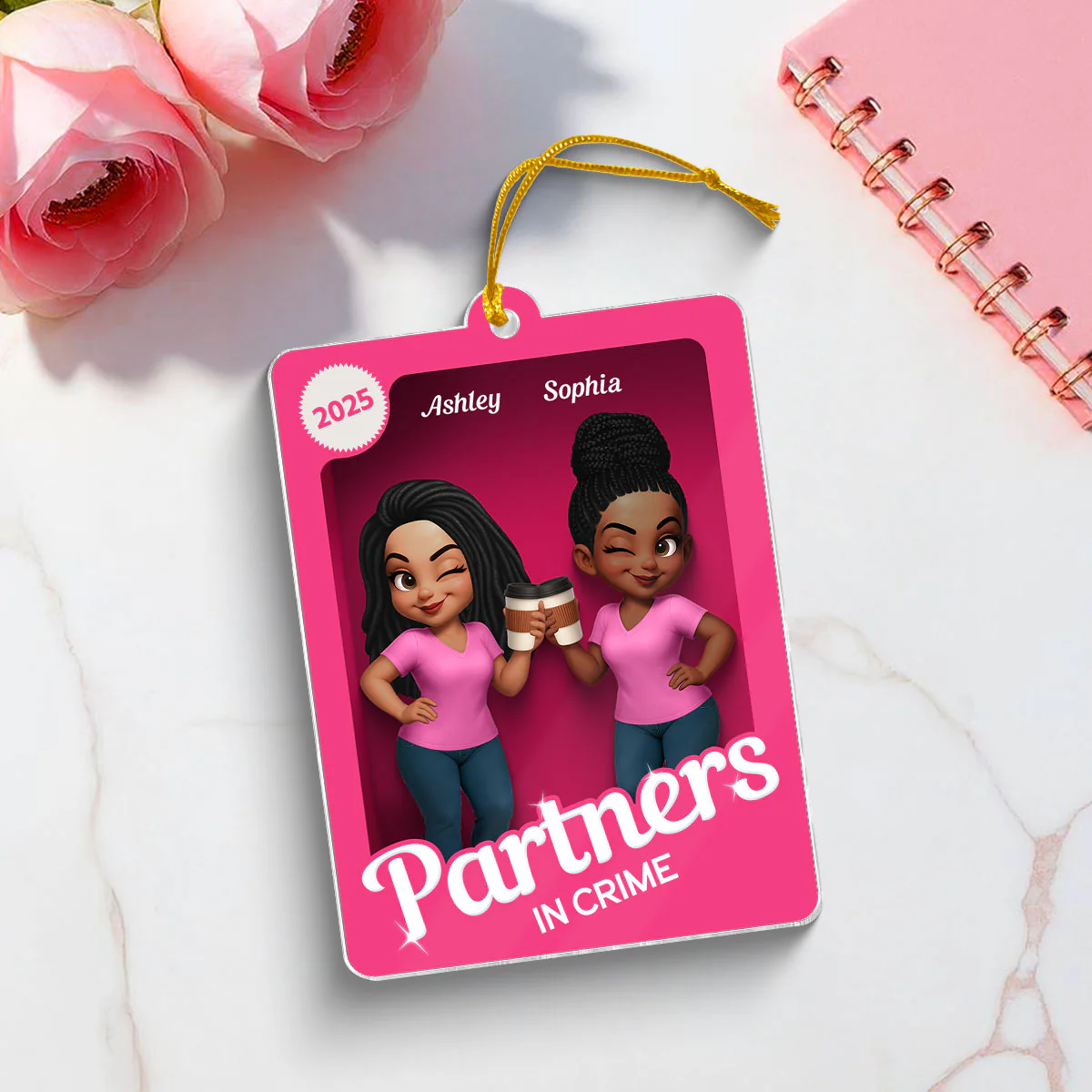 Besties Sisters 3D Effect Pink Toy Box - Personalized Acrylic Ornament - Gift for Besties, Best Friends - Image 3