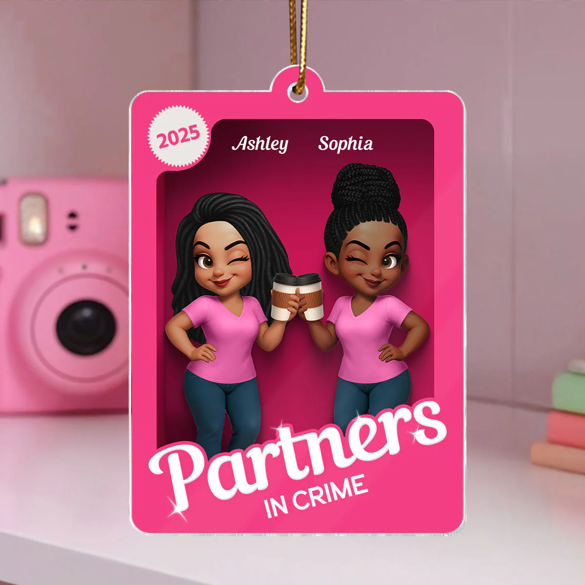 Besties Sisters 3D Effect Pink Toy Box - Personalized Acrylic Ornament - Gift for Besties, Best Friends - Image 5