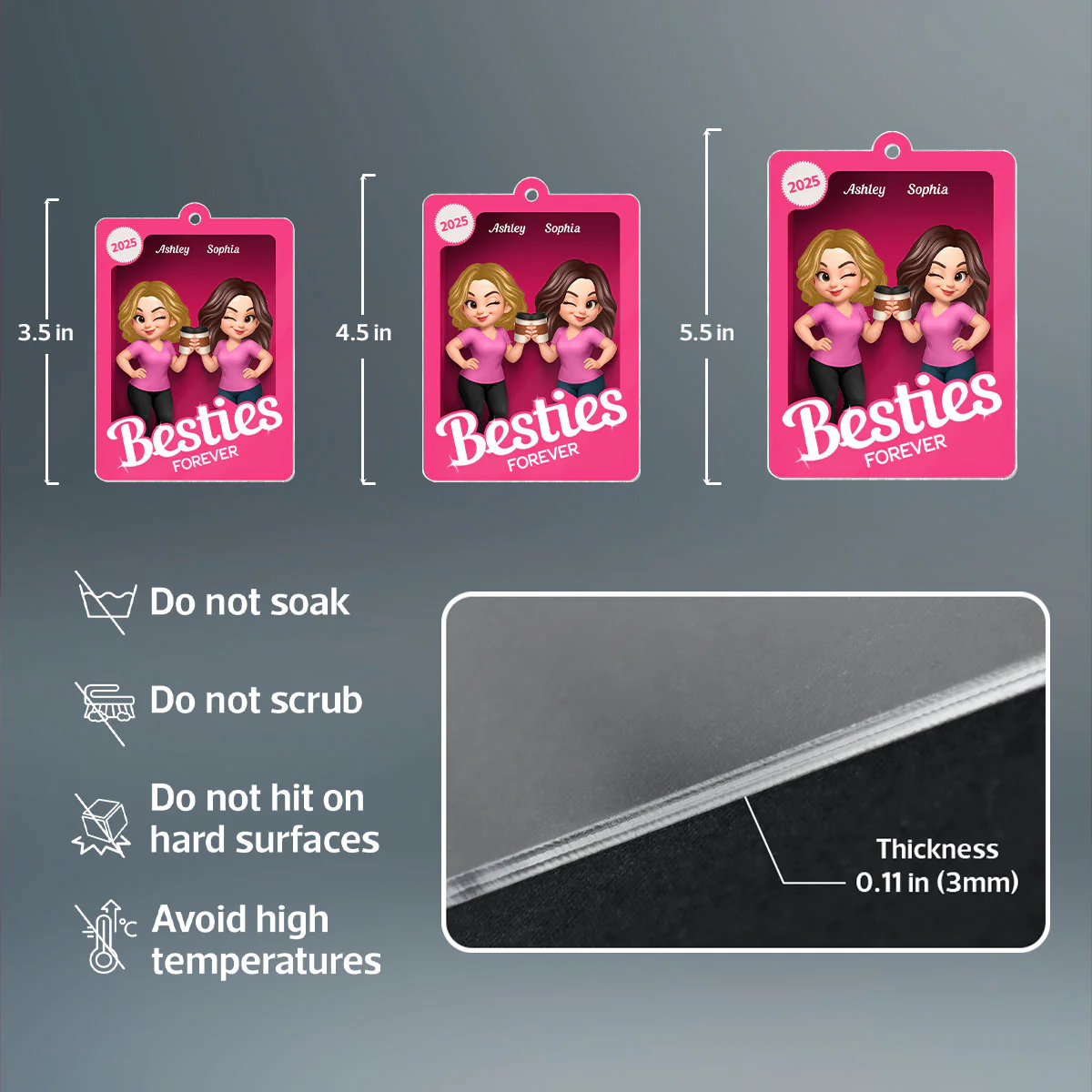 Besties Sisters 3D Effect Pink Toy Box Personalized Acrylic Ornament, Gift for Besties, Best Friends - Image 7