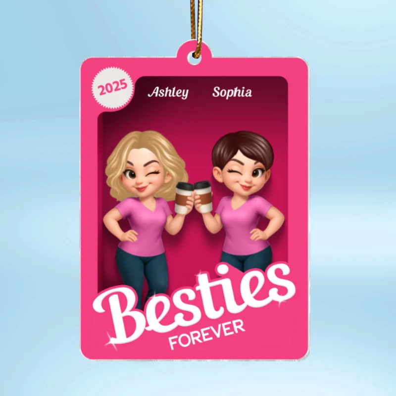 Besties Sisters 3D Effect Pink Toy Box Personalized Acrylic Ornament, Gift for Besties, Best Friends - Image 8