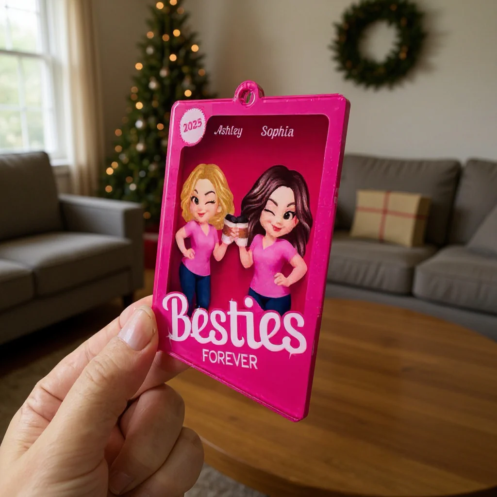 Besties Sisters 3D Effect Pink Toy Box Personalized Acrylic Ornament, Gift for Besties, Best Friends - Image 2
