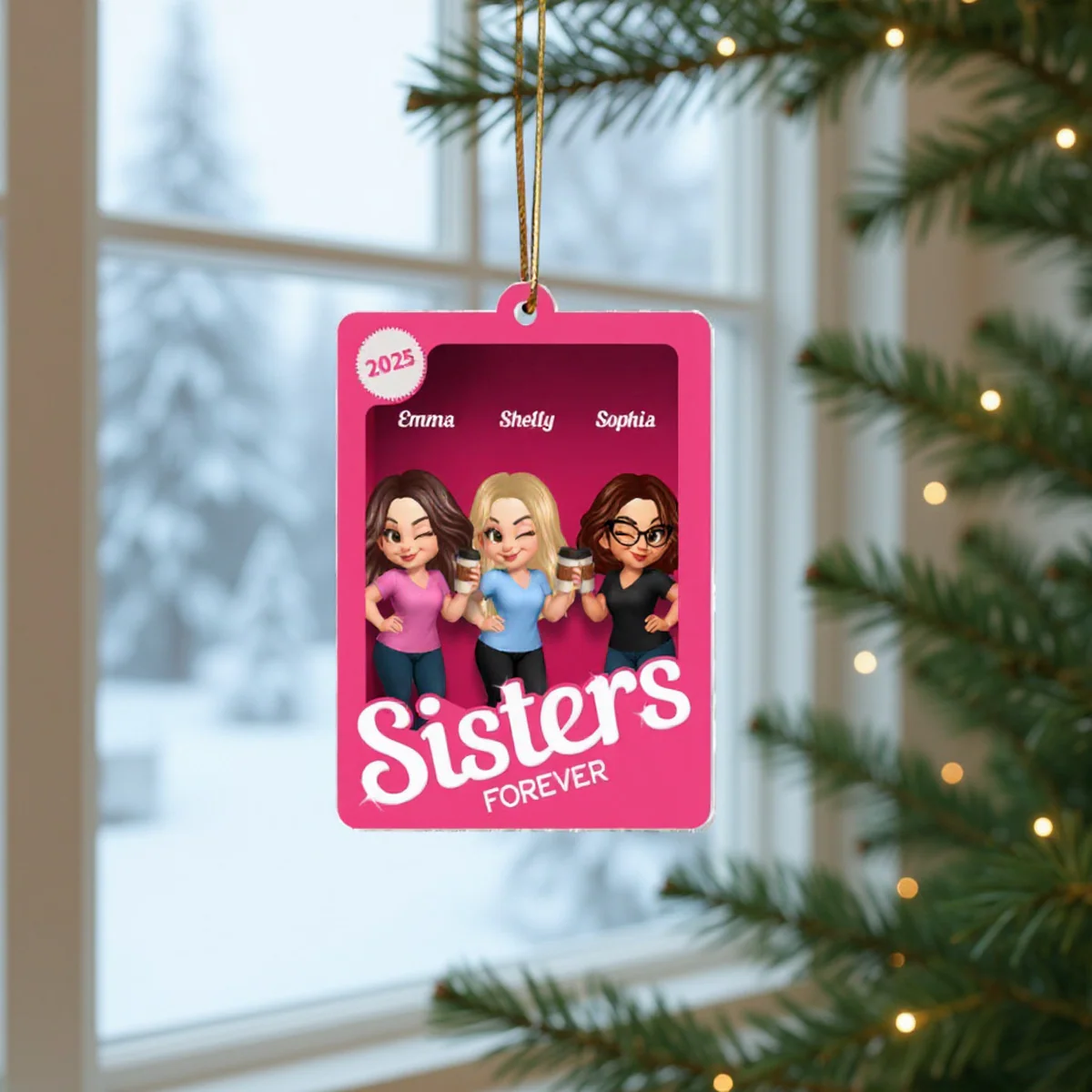 Besties Sisters 3D Effect Pink Toy Box Personalized Acrylic Ornament, Gift for Besties, Best Friends - Image 3