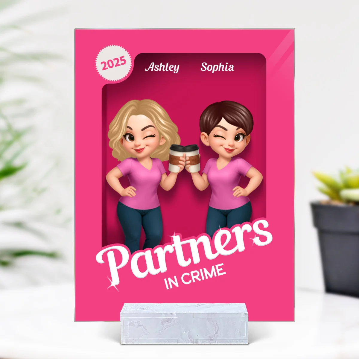 Besties Sisters 3D Effect Pink Toy Box Personalized Acrylic Plaque, Gift for Besties, Best Friends - Image 6