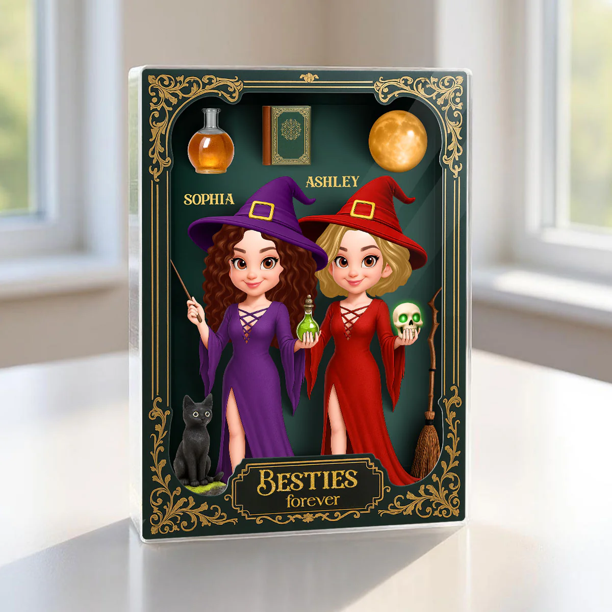 Besties Sisters 3D Effect Witch Action Figure Gothic Style Personalized Acrylic Block - Image 3
