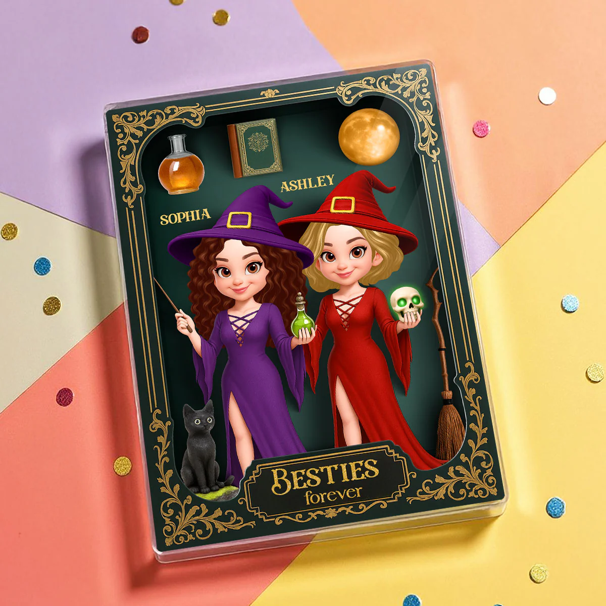 Besties Sisters 3D Effect Witch Action Figure Gothic Style Personalized Acrylic Block - Image 6