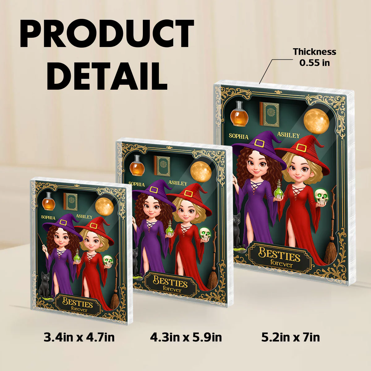 Besties Sisters 3D Effect Witch Action Figure Gothic Style Personalized Acrylic Block - Image 8
