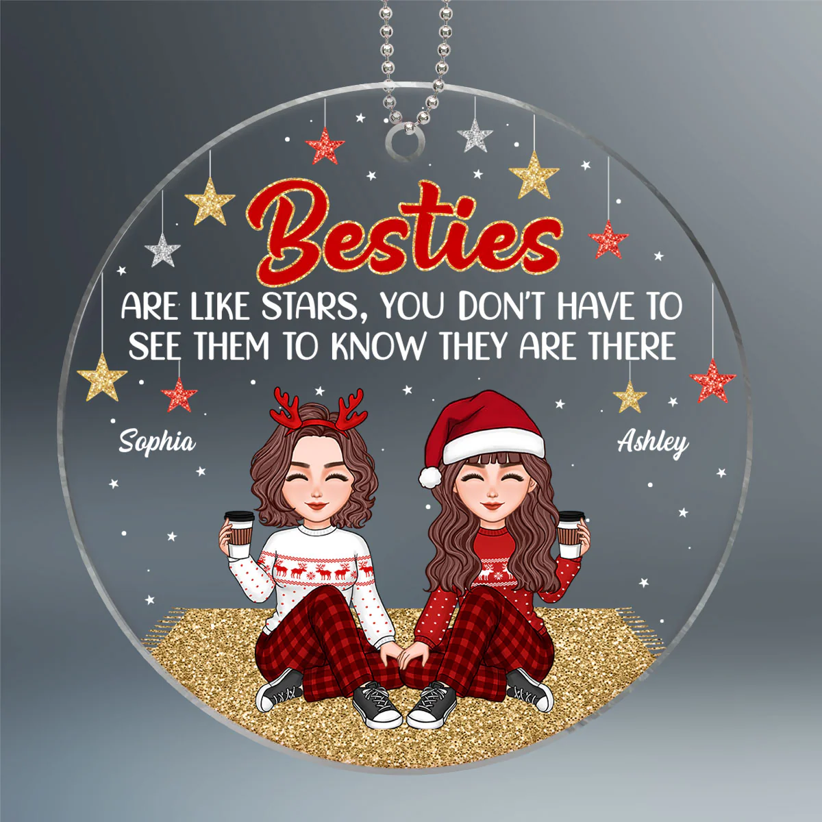 Besties Sisters Are Like Stars Cool Girls Personalized Acrylic Ornament - Image 2