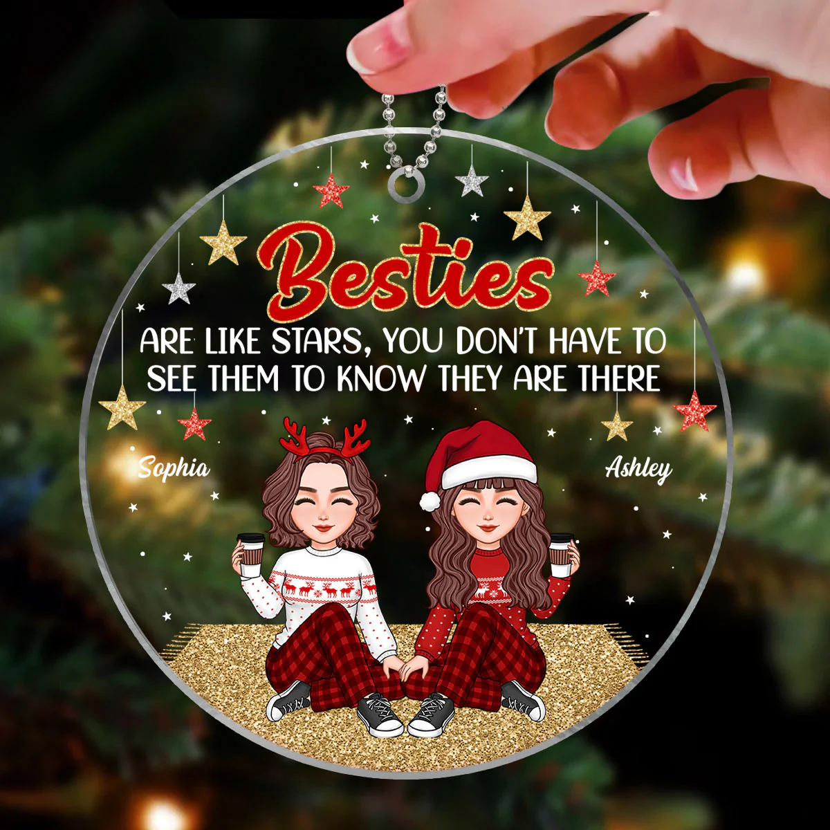 Besties Sisters Are Like Stars Cool Girls Personalized Acrylic Ornament - Image 3