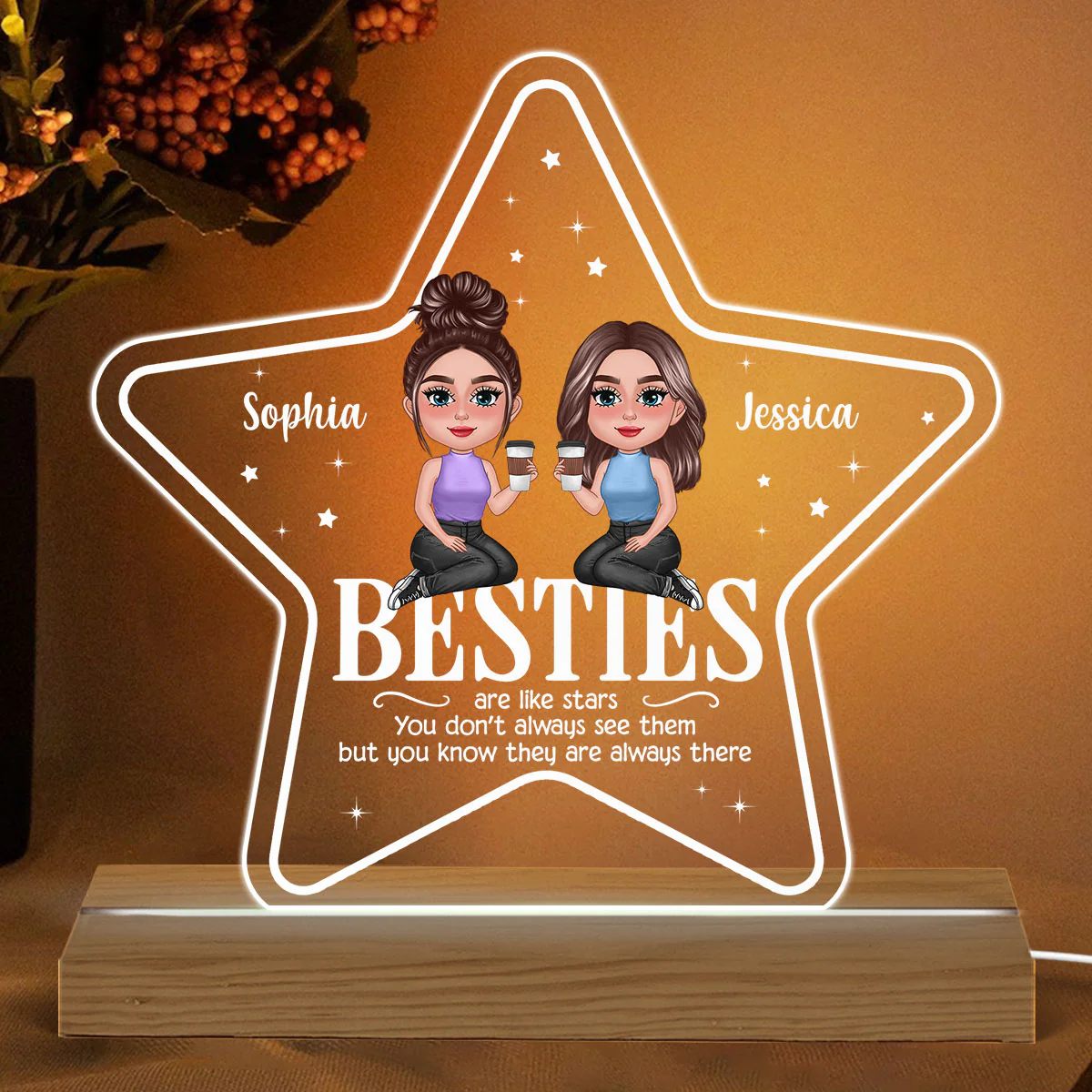 Besties Sisters Are Like Stars Personalized Acrylic Custom Shape LED Night Light - Image 2