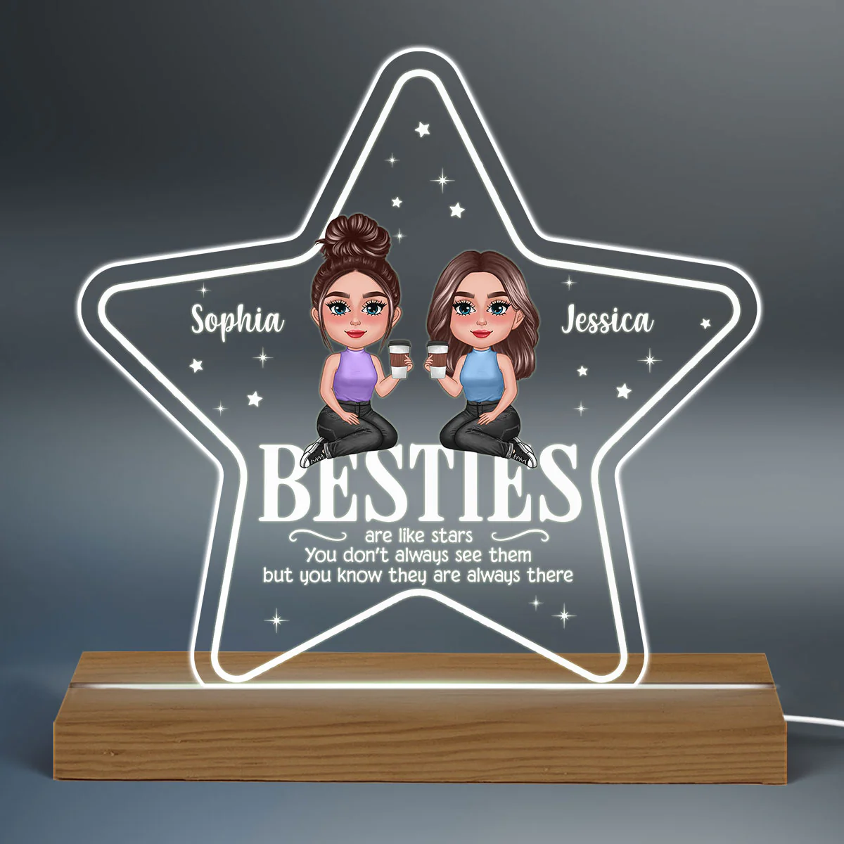 Besties Sisters Are Like Stars Personalized Acrylic Custom Shape LED Night Light - Image 3
