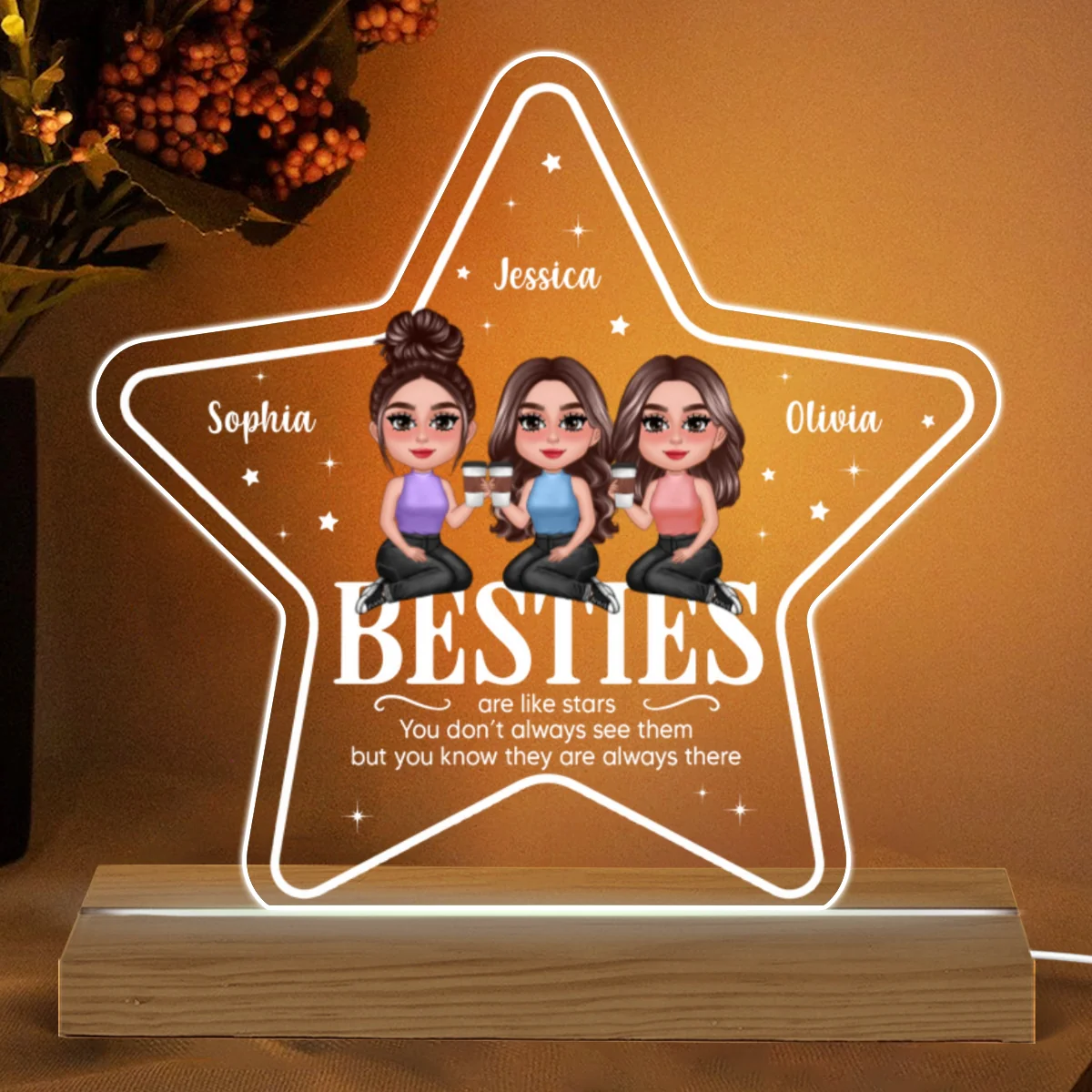 Besties Sisters Are Like Stars Personalized Acrylic Custom Shape LED Night Light - Image 5