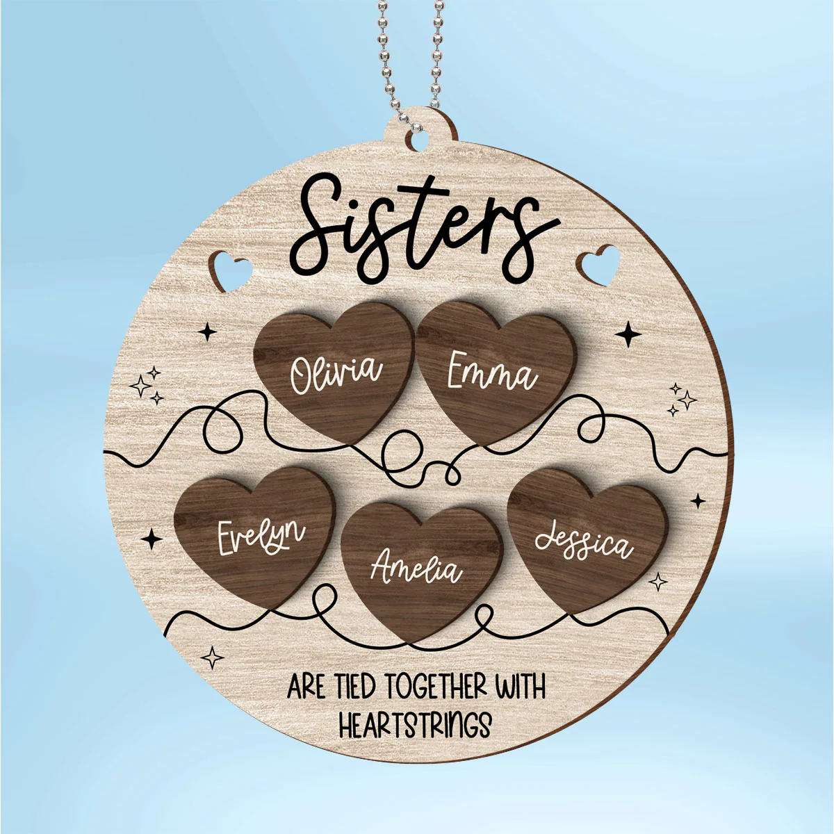Besties Sisters Are Tied Together With Heart Strings Christmas Personalized 2-Layer Wooden Ornament - Image 2