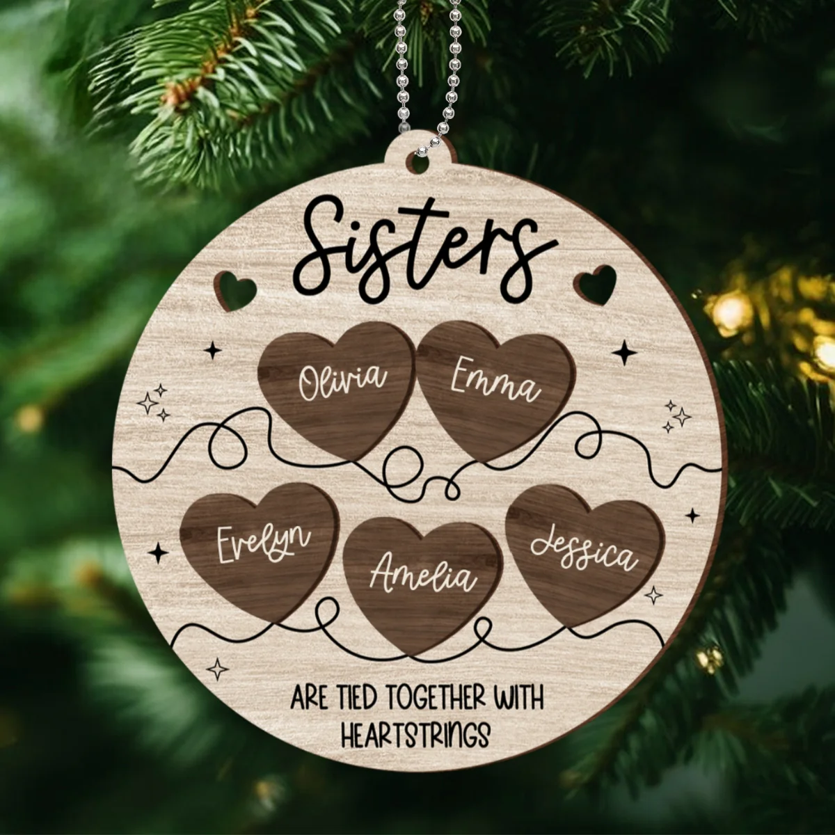 Besties Sisters Are Tied Together With Heart Strings Christmas Personalized 2-Layer Wooden Ornament - Image 8