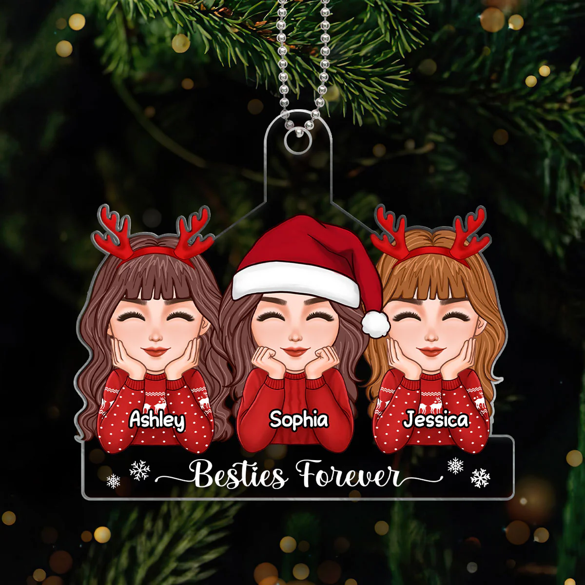 Besties Sisters Chin On Hands Christmas Gift Personalized Acrylic Ornament