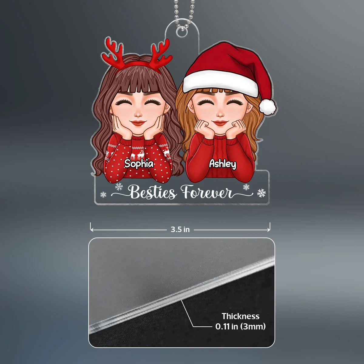 Besties Sisters Chin On Hands Christmas Gift Personalized Acrylic Ornament - Image 4