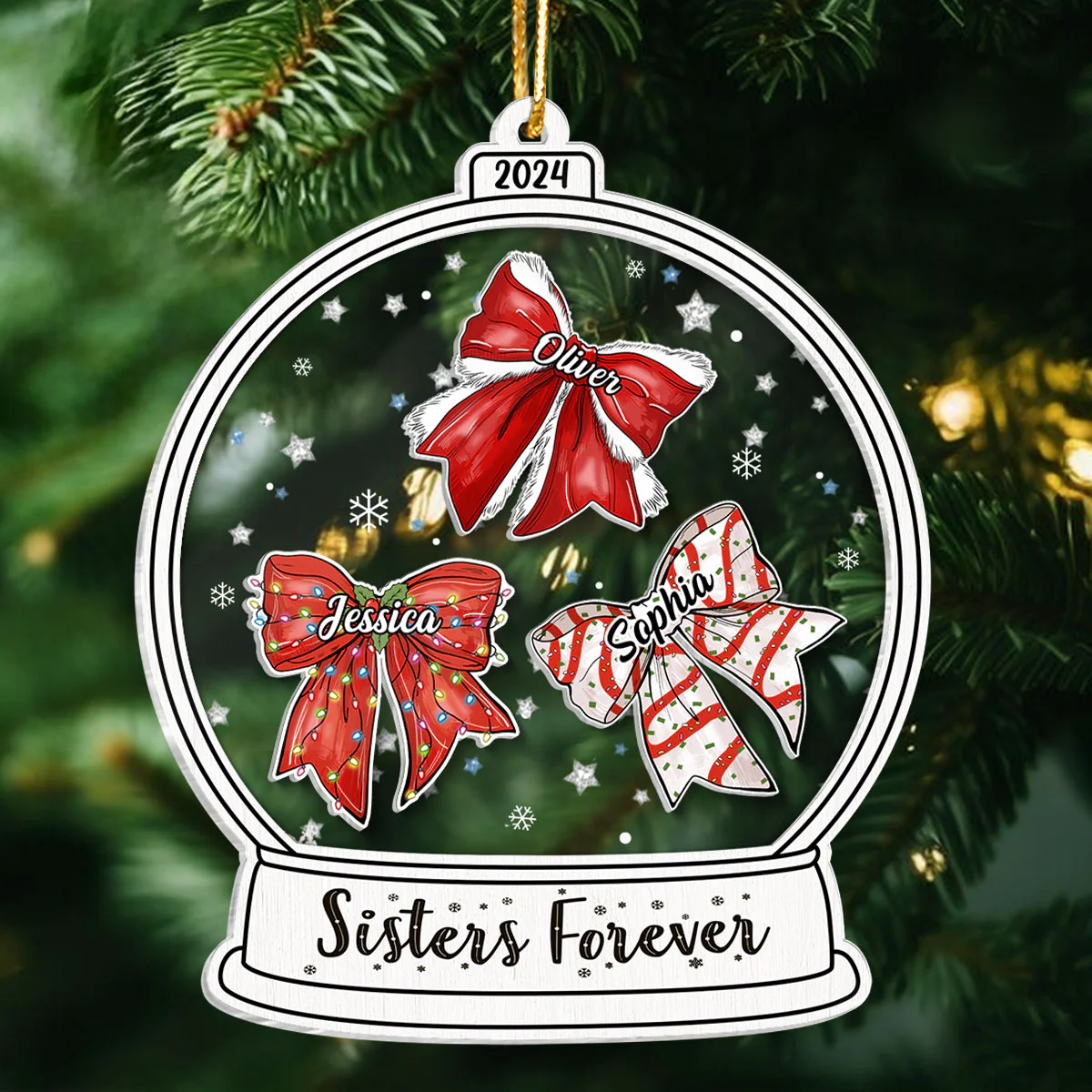 Besties Sisters Christmas Bow Personalized Shaker Ornament, Christmas Gift for Besties Sisters - Image 3