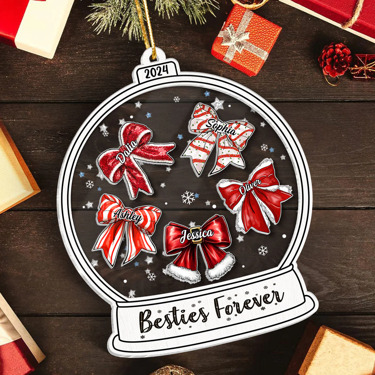 Besties Sisters Christmas Bow Personalized Shaker Ornament, Christmas Gift for Besties Sisters - Image 4