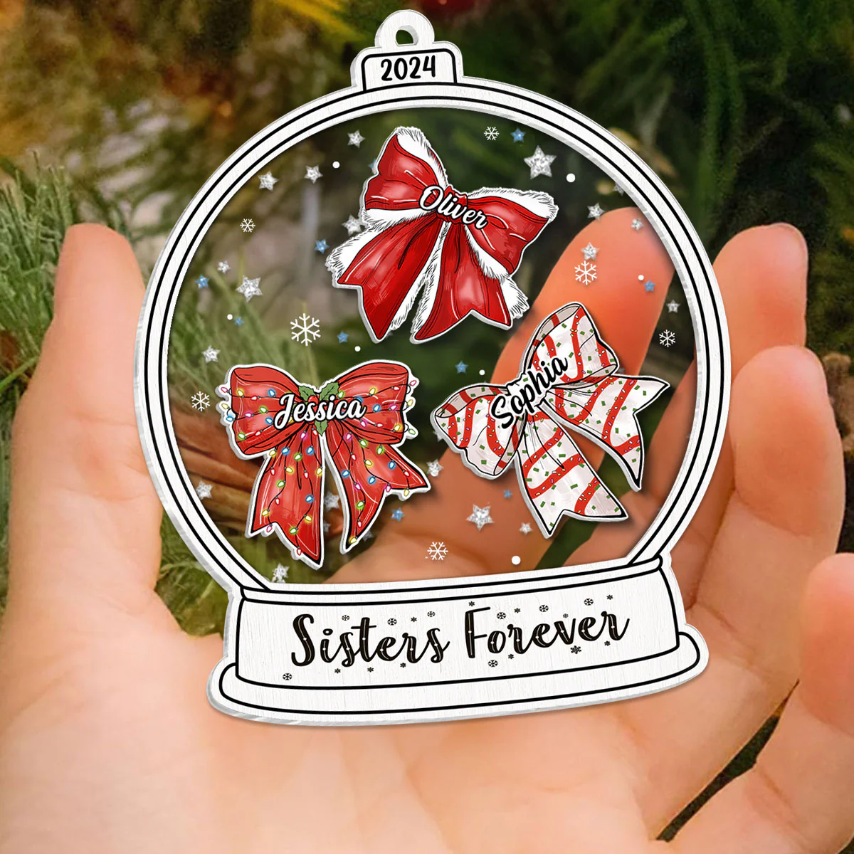 Besties Sisters Christmas Bow Personalized Shaker Ornament, Christmas Gift for Besties Sisters - Image 5