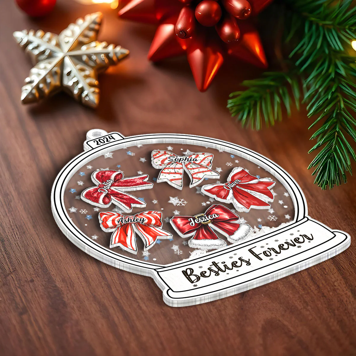 Besties Sisters Christmas Bow Personalized Shaker Ornament, Christmas Gift for Besties Sisters - Image 6