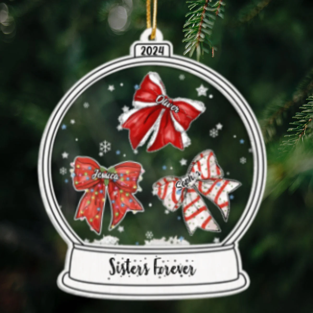 Besties Sisters Christmas Bow Personalized Shaker Ornament, Christmas Gift for Besties Sisters - Image 9