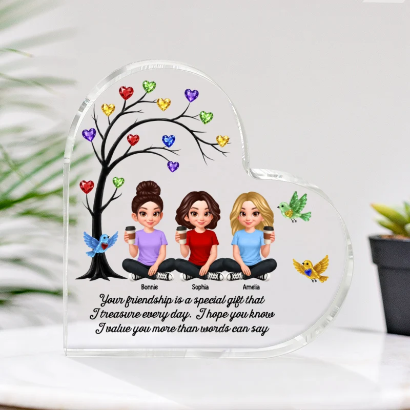Besties Sisters Colorful Stone Tree - Personalized Heart Acrylic Block - Gift For Besties, Sisters, Best Friends - Image 7