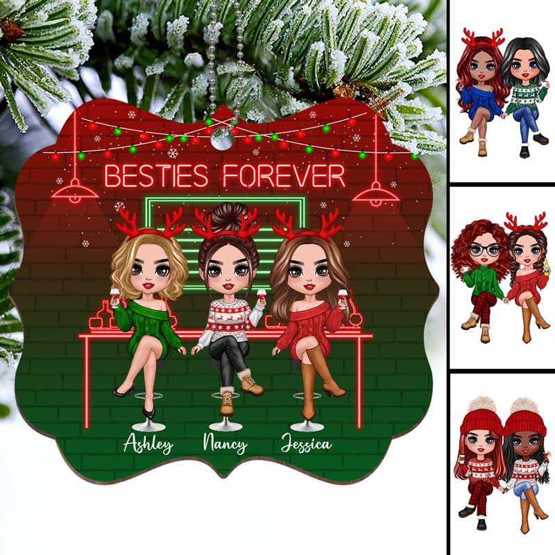 Besties Sisters Drinking Personalized Wooden Ornament - Image 2