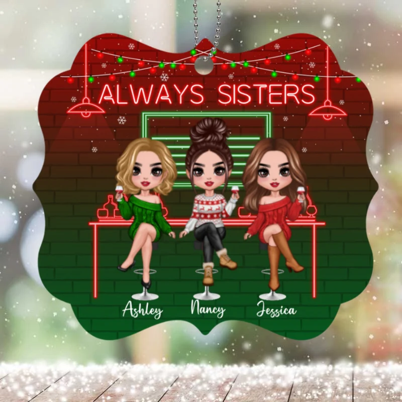 Besties Sisters Drinking Personalized Wooden Ornament - Image 4