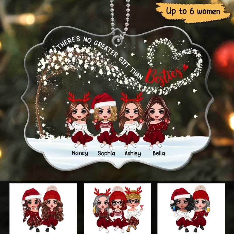 Besties Sisters Flying Heart Tree Personalized Acrylic Ornament - Image 3