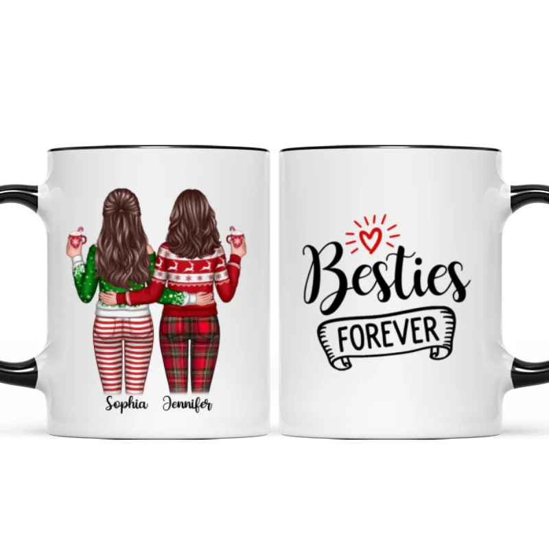 Besties Sisters Forever Christmas Besties Standing Back View Personalized Mug - Image 2